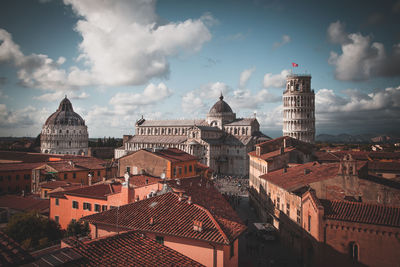 Panoramic view of buildings in city against sky