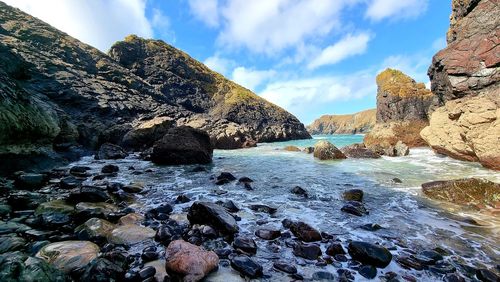 Rocks in sea against sky