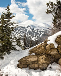 Aerial view of snow covered mountains against sky