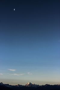 Scenic view of mountains against clear blue sky