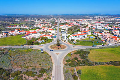 High angle view of buildings in city