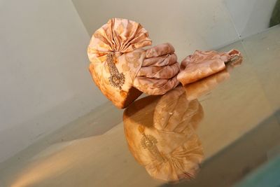 High angle view of bread on wall at home