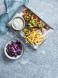 French fries ad meat, still life