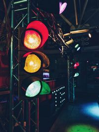 Illuminated lanterns hanging in restaurant