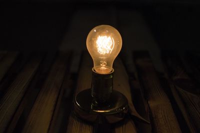 Close-up of lit light bulb