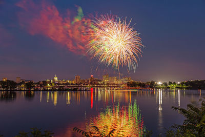 Firework display at night