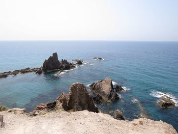 Scenic view of sea against clear sky