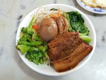 High angle view of meal served in plate