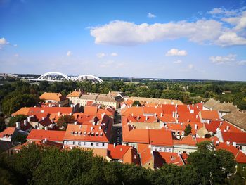 Aerial view of townscape against sky