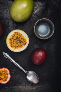 High angle view of fruits on table