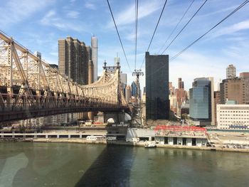 Suspension bridge over river