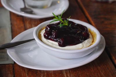 Close-up of dessert in plate on table