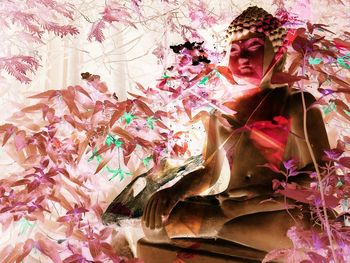 Digital composite image of woman with pink flower