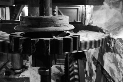 Close-up of old stack of firewood
