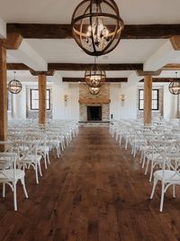 View of an empty chairs in wedding hall