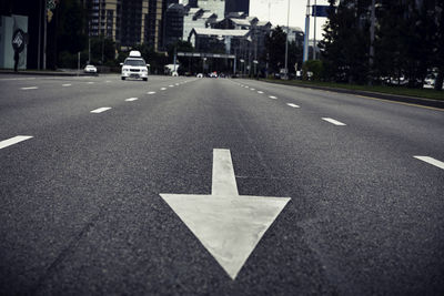 Road sign on street in city