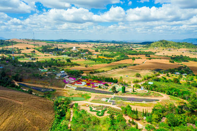High angle view of agricultural field against sky