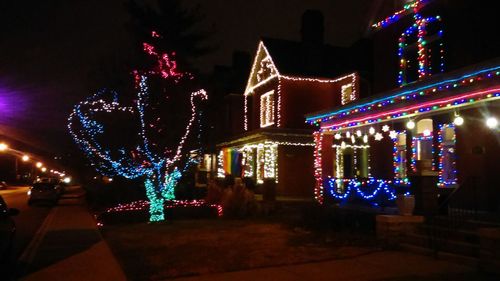 Illuminated christmas lights at night