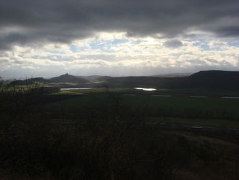 Scenic view of field against cloudy sky