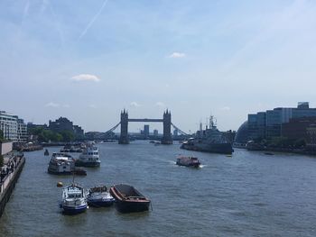 View of boats in city