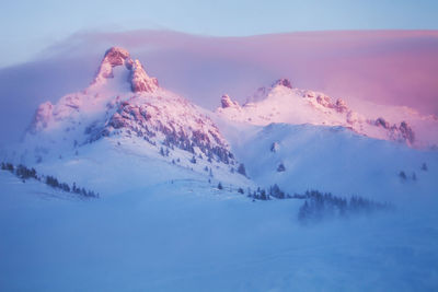 Scenic view of snow covered landscape against sky