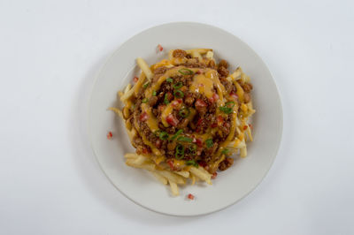 High angle view of food served in plate