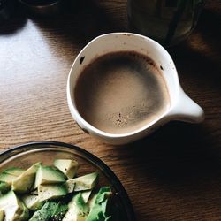 High angle view of drink on table