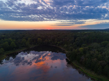 Scenic view of lake against sky during sunset