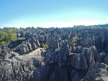 Panoramic view of rocks against clear sky