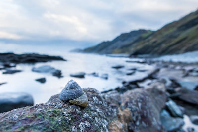 Rocks in sea against sky