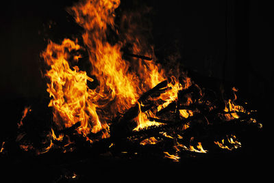 Close-up of fire in the dark