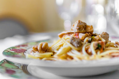 Close-up of food in plate on table