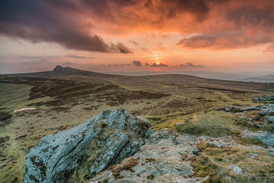 Scenic view of landscape against sky during sunset