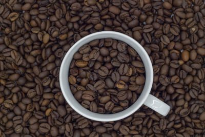 High angle view of coffee beans in container