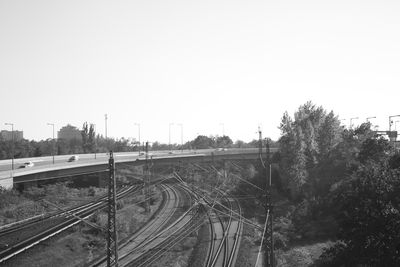 Railroad tracks against clear sky