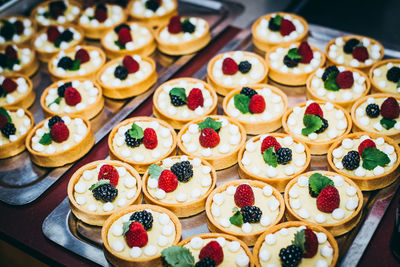 High angle view of dessert on table