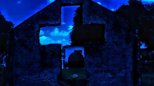 Close-up of illuminated building at night