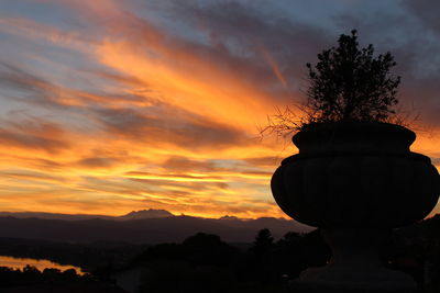 Silhouette tree against orange sky