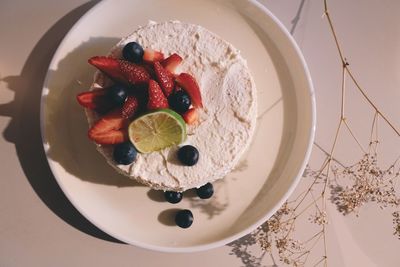 High angle view of breakfast served in plate