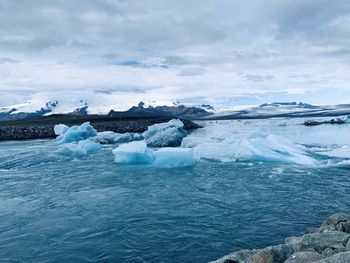 Scenic view of frozen sea against sky