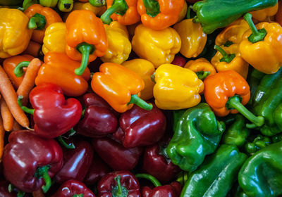 Full frame shot of bell peppers for sale in market