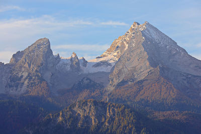 Scenic view of mountains against sky during winter