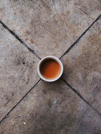 High angle view of coffee cup on table