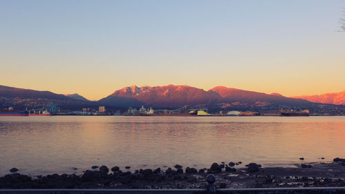 Scenic view of lake during sunset