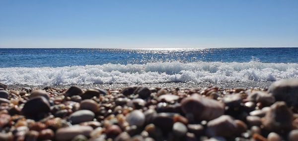 Scenic view of sea against clear sky