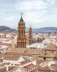 Skyline of antequera with bell tower of a beautiful church