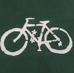 High angle view of bicycle lane marking on road