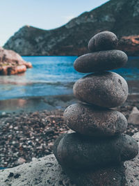 Stack of stones on shore