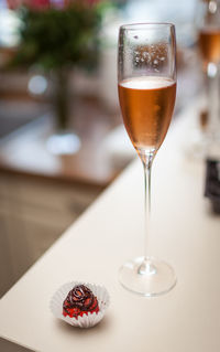 Close-up of beer in glass on table