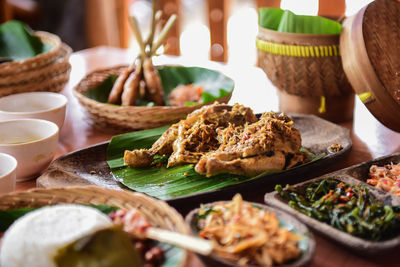 Close-up of food on table